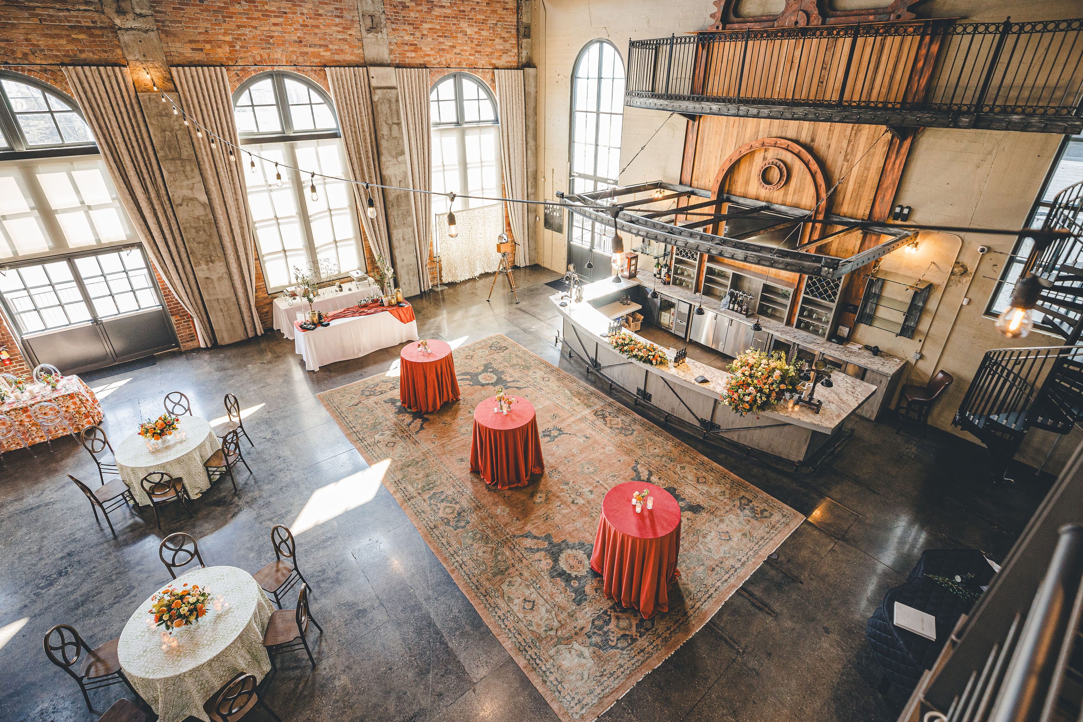 bar tables around bar at wedding venue