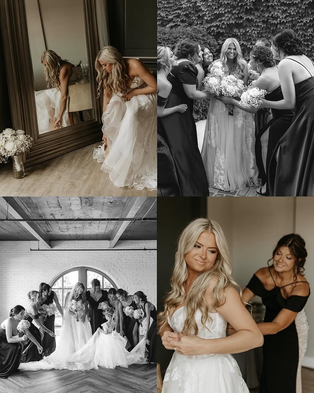 collage of bride with bridesmaids