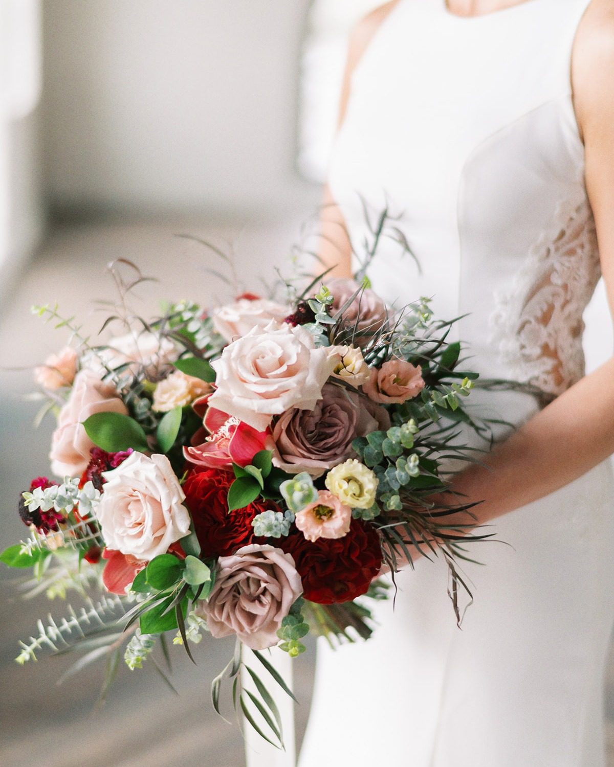 dusty pink and burgundy bridal bouquet