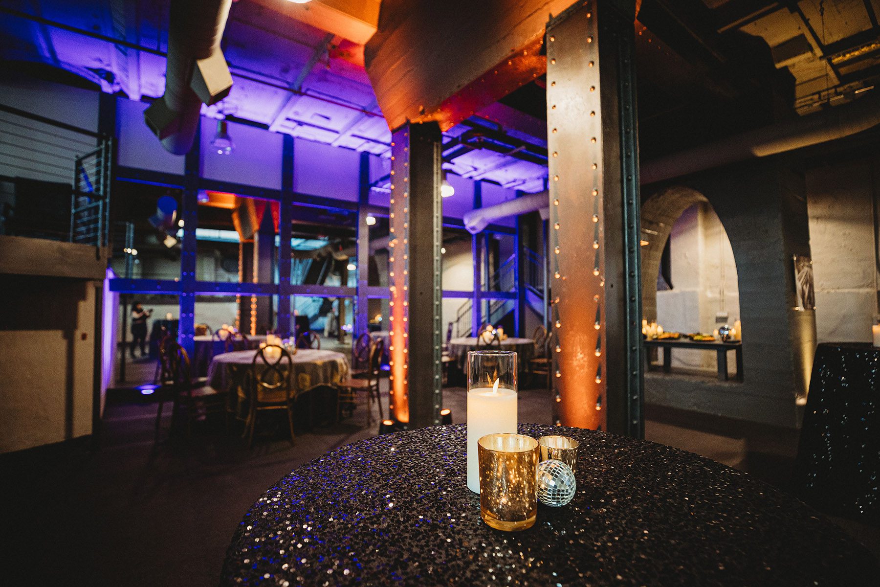 sparkly disco wedding reception decor