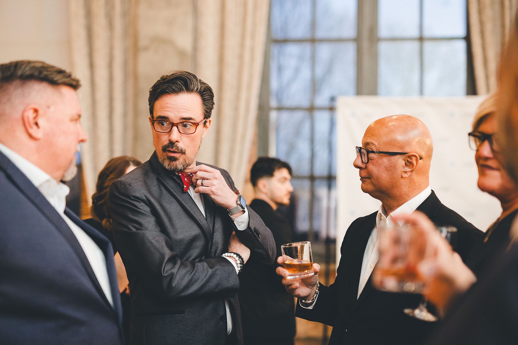 wedding guests talking