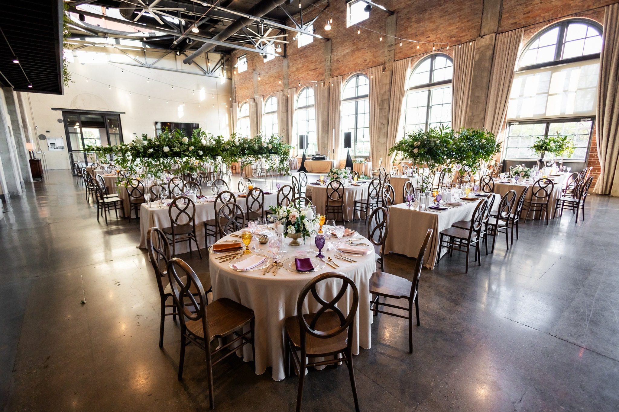 wooden wedding reception tables