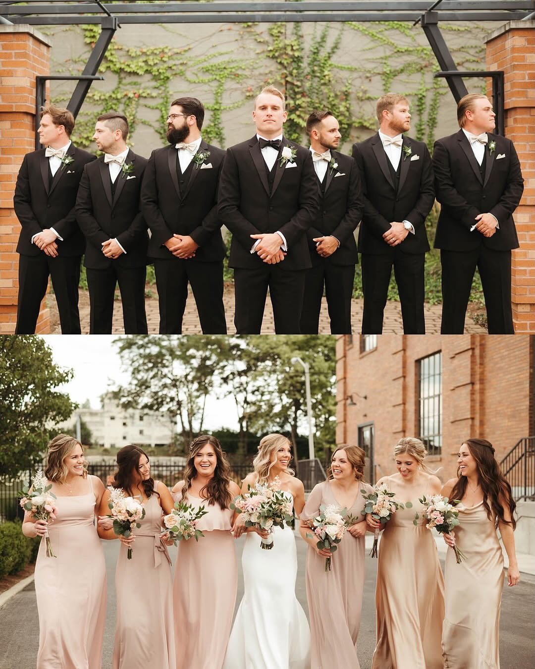 bride and groom with wedding party