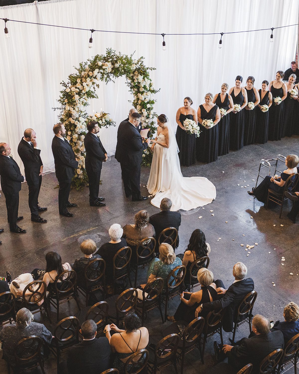 aerial view of indoor wedding reception